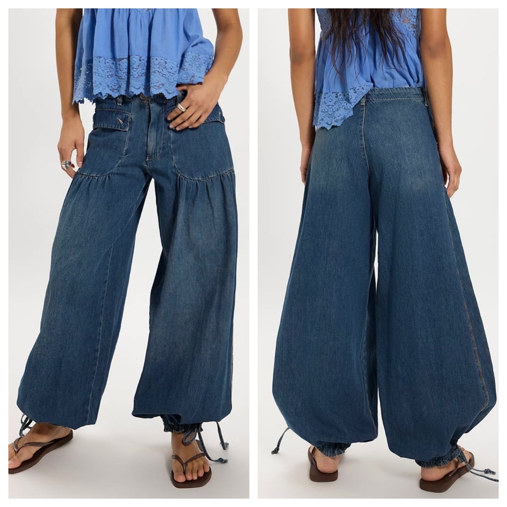 We The Free Lotus Balloon Leg Jeans Free People Drawstring Ankles Barrel Leg 26